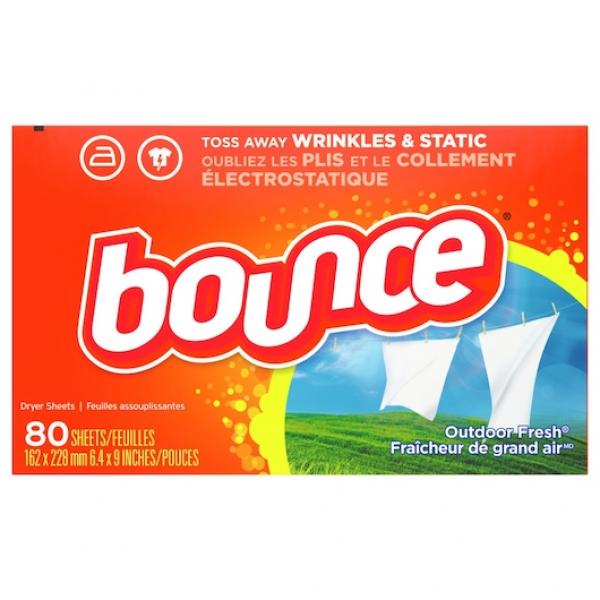 Bounce Dryer Sheets Outdoor Fresh 80 Count Packs - 9 Per Case.