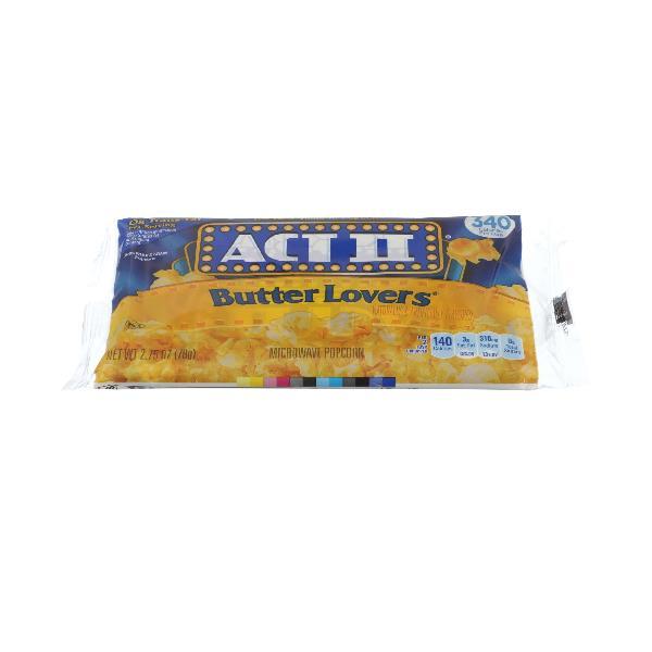 Act II Microwave Popcorn Tray Butter Lovers 2.75 Ounce Size - 72 Per Case.