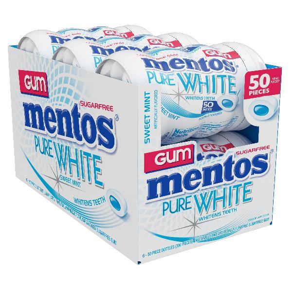 Mentos Gum Pure White Curvy Bottle 50 Piece - 36 Per Case.