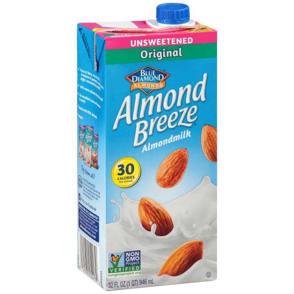 Almond Breeze Milk Substitute Almond Unsweetened 32 Ounce Size - 12 Per Case.