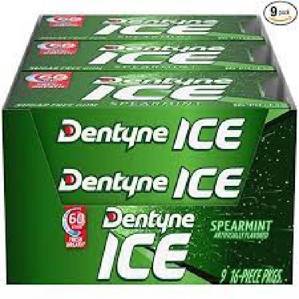 Dentyne Ice Gum Spearmint Sugar Free Piece 16 Count Packs - 162 Per Case.