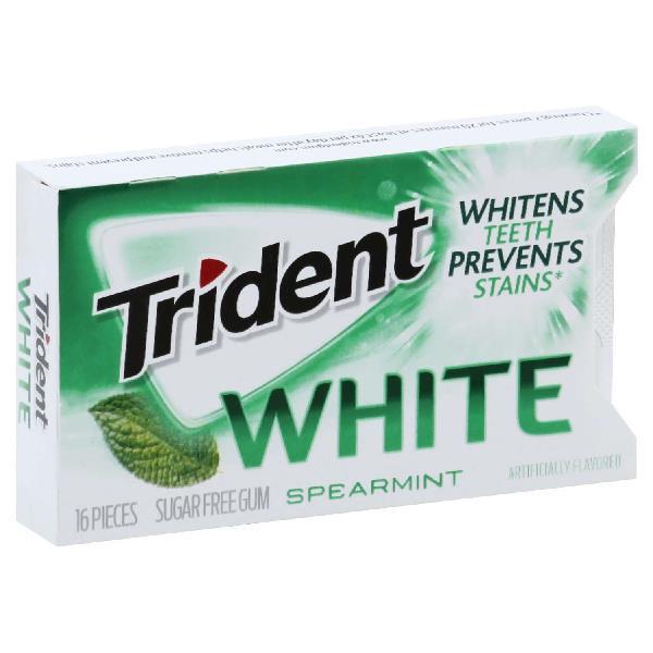 Trident White Gum Spearmint Sugar Free Piece 16 Count Packs - 162 Per Case.