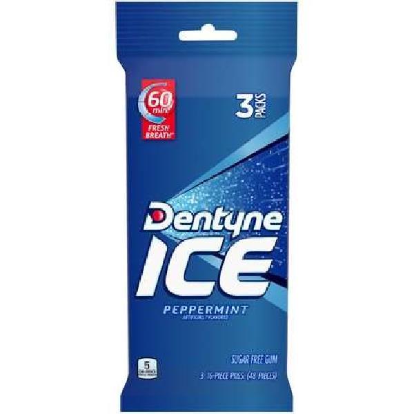 Dentyne Ice Gum Peppermint Sugar Free Piece 48 Count Packs - 20 Per Case.