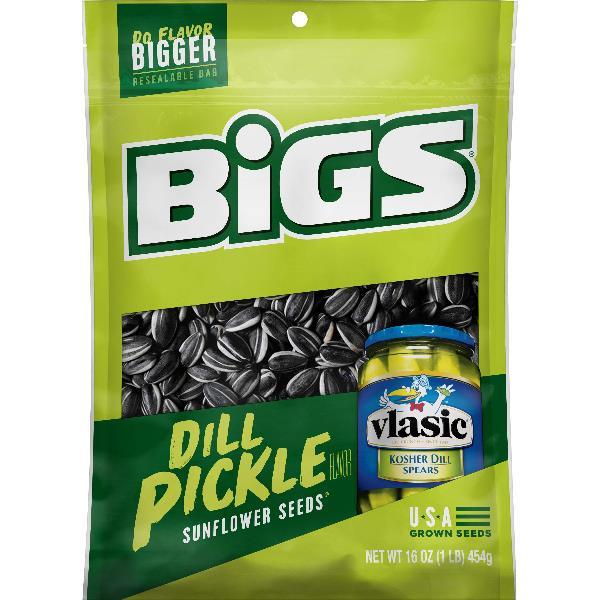 Bigs Vlasic Dill Pickle Sunflower Seeds 16 Ounce Size - 8 Per Case.