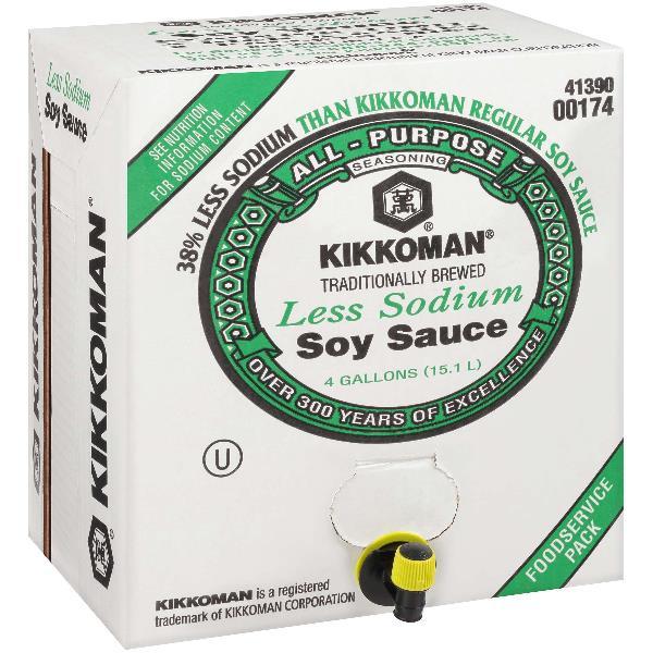 Kikkoman Gal Cubepack Less Sodium Soy Sauce 4 Gallon - 1 Per Case.