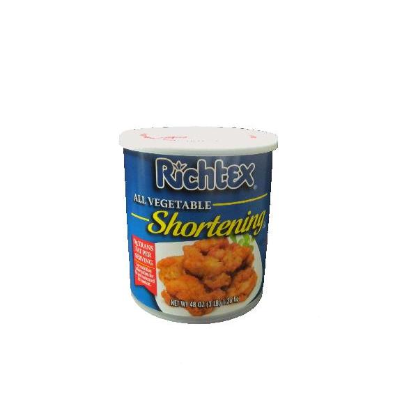 Richtex Shortening Vegetable Trans Fat Free, 3 Pounds - 12 Per Case.