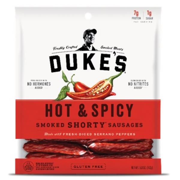 Duke's Hot & Spicy Smoked Shorty Sausages 5 Ounce Size - 8 Per Case.