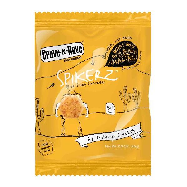 Crave N Rave Whole Grain El Nacho Cheese Wg Spikerz Cracker Bites Individually Wra 0.9 Ounce Size - 300 Per Case.