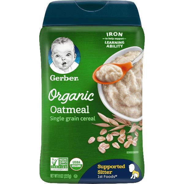 Gerber 1st Foods Organic Whole Grain Oatmeal Cereal Baby Food, 8 Ounce Size - 6 Per Case.