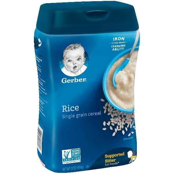 Gerber 1st Foods Rice Single Grain Cereal Baby Food, 16 Ounce Size - 6 Per Case.