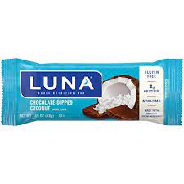 Luna Bar Chocolate Dipped Coconut Flavor Gluten Free Nutrition Snack Bars 1.69 Ounce Size - 240 Per Case.