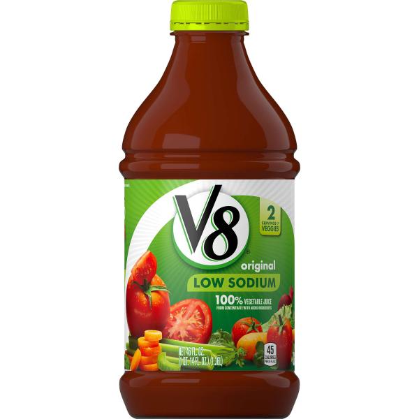 V8 Vegetable Juice Low Sodium 46 Fluid Ounce - 6 Per Case.