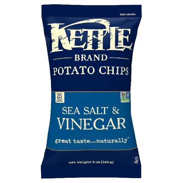 Kettle Brand Potato Chips Salt & Vinegar Kettle Chips 5 Ounce Size - 8 Per Case.