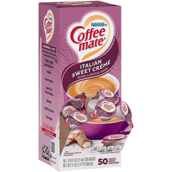 Nestle Coffee Mate Coffee Creamer Italian Sweet Creme Flavor Liquid Creamer Singles 18.7 Fluid Ounce - 4 Per Case.