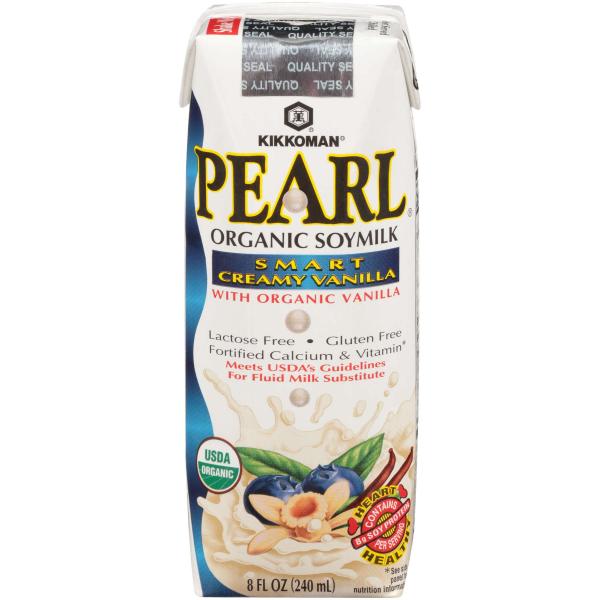 Kikkoman Pearl Organic Soymilk Smart Creamy Vanilla 8 Fluid Ounce - 24 Per Case.