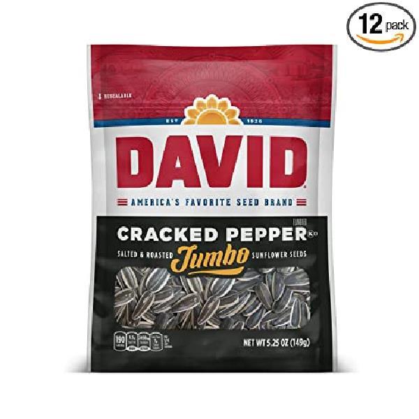 David Roasted And Salted Cracked Pepper Jumbosunflower Seeds Pack 5.25 Ounce Size - 12 Per Case.