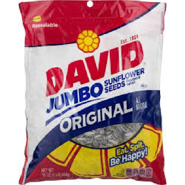 David Roasted And Salted Original Jumbo Sunflower Seeds Pack 5.25 Ounce Size - 12 Per Case.