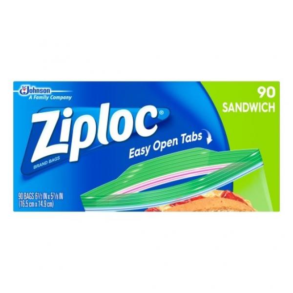 Ziploc Sandwich Bag 90 Count Packs - 12 Per Case.