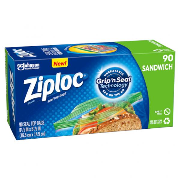 Ziploc Sandwich Bag 90 Count Packs - 12 Per Case.