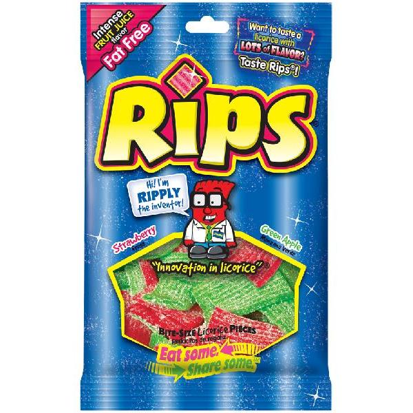 Rips Bite Size Strawberry Green Apple Pieces Peg Bag 4 Ounce Size - 12 Per Case.
