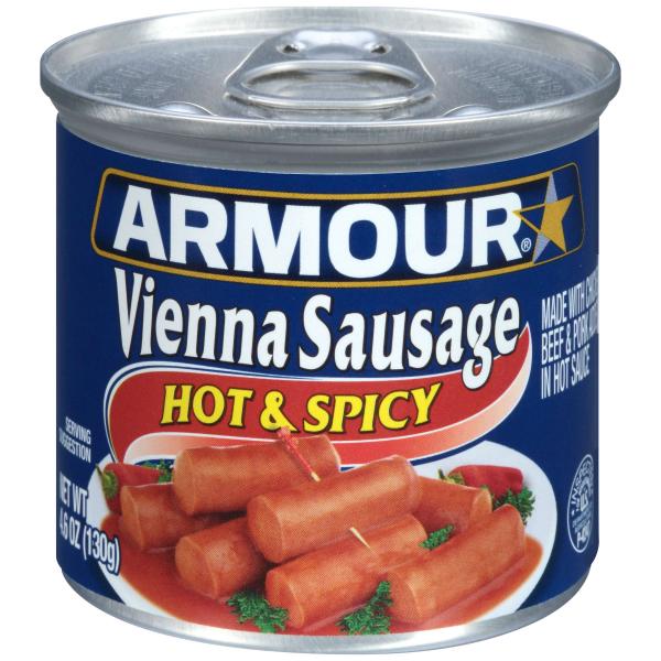 Armour Star Vienna Sausage Hot & Spicy Flavored Canned Sausage 4.6 Ounce Size - 24 Per Case.