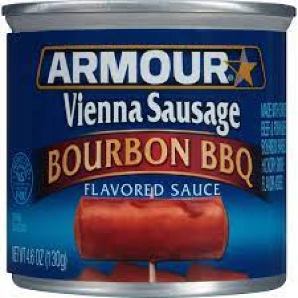 Armour Star Vienna Sausage Bourbon Barbecue Flavored Canned Sausage 4.6 Ounce Size - 24 Per Case.