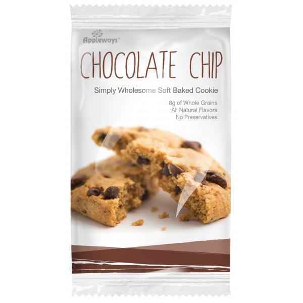 Appleways Whole Grain Chocolate Chip Cookies Individually Wrapped 1 Count Packs - 160 Per Case.