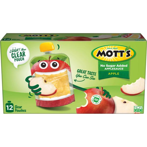 Mott's® No Sugar Added Applesauce Clear Pouches 3.2 Ounce Size - 48 Per Case.