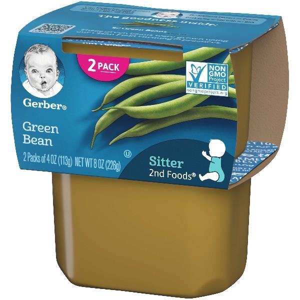 (2 pack of 4 Oz) Gerber 2nd Foods Green Bean Baby Food 8 Ounce Size - 8 Per Case.