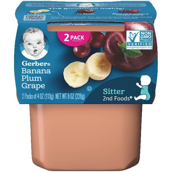 (2 pack of 4 Oz) Gerber 2nd Foods Banana Plum Grape Baby Food 8 Ounce Size - 8 Per Case.