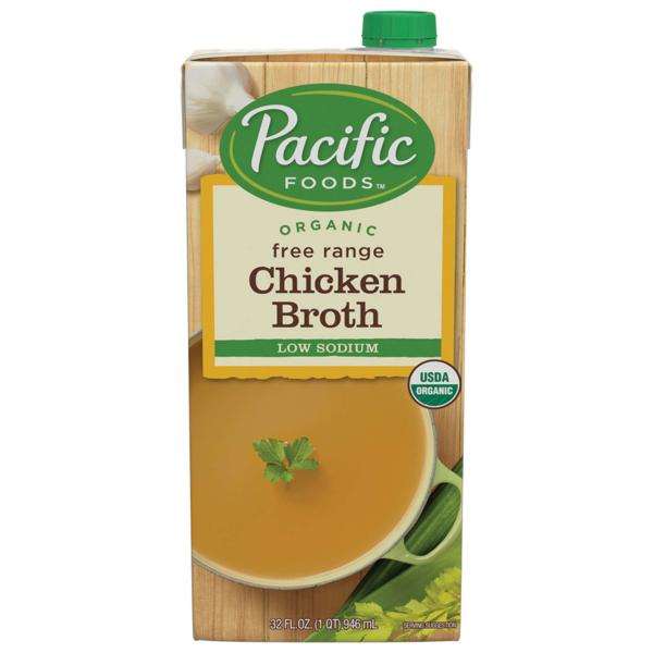 Pacific Foods Organic Free Range Chicken Broth Low Sodium 32 Fluid Ounce - 12 Per Case.