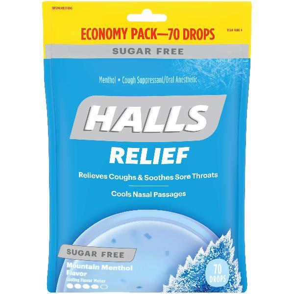 Halls Cough Drops Sugar Free Mountain Mentholyptus Piece 70 Count Packs - 12 Per Case.