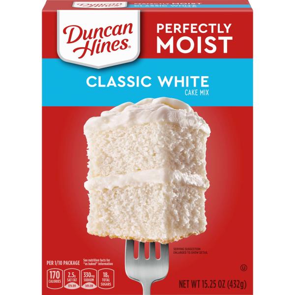 Duncan Hines Perfectly Moist Classic White Cake Mix Boxes 15.25 Ounce Size - 12 Per Case.