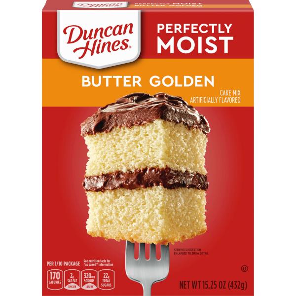 Duncan Hines Perfectly Moist Butter Golden Cake Mix Boxes 15.25 Ounce Size - 12 Per Case.