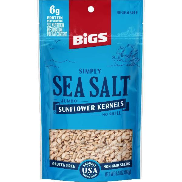 Bigs Simply Sea Salt Jumbo Sunflower Kernels 3.5 Ounce Size - 36 Per Case.