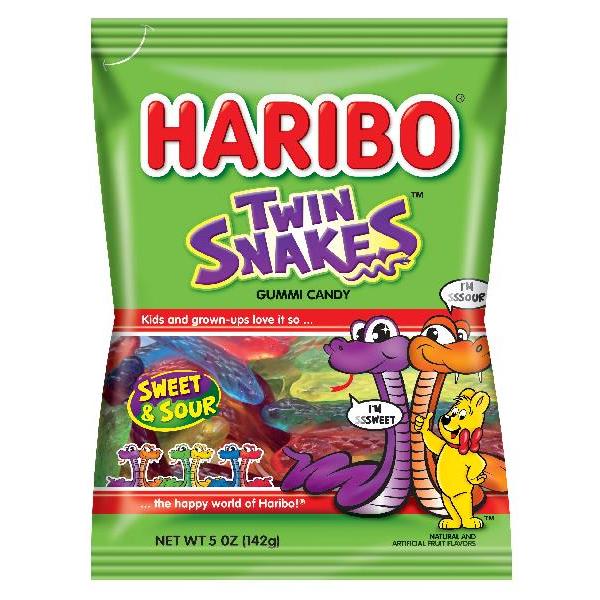 Haribo Confectionery Twin Snakes 5 Ounce Size - 12 Per Case.