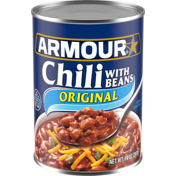 Armour Star Chili With Beans Canned Food Cans 14 Ounce Size - 12 Per Case.