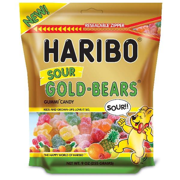 Sour Gold Bears Stand Up Resealable 9 Ounce Size - 8 Per Case.