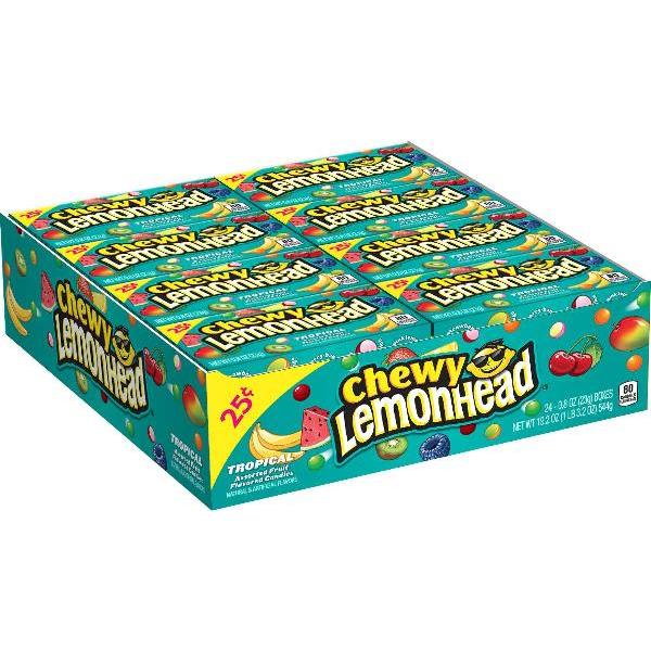 Chewy Lemonhead Tropical Candies Box 0.8 Ounce Size - 288 Per Case.