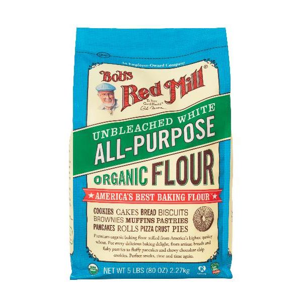 Bob's Red Mill Organic Unbleached White All Purpose Flour 5 Pound Each - 4 Per Case.