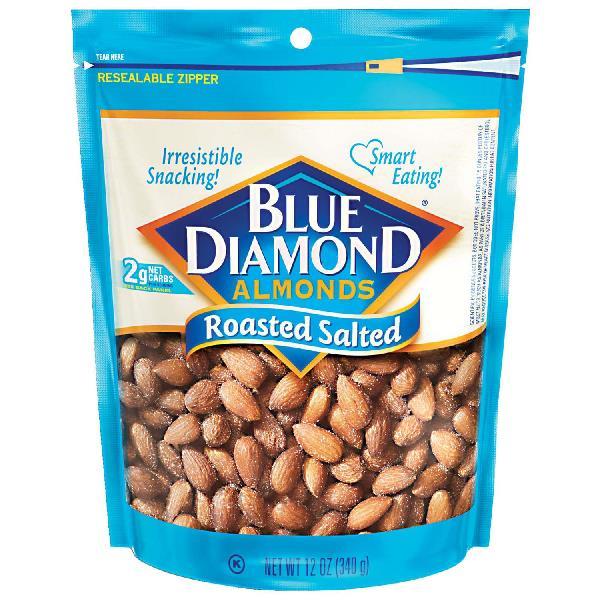 Blue Diamond Roasted Salted Almonds Bag 12 Ounce Size - 6 Per Case.
