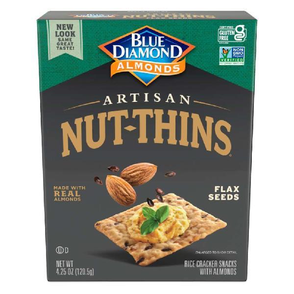 Blue Diamond Artisan Nut Thins Flax Seed 4.25 Ounce Size - 12 Per Case.