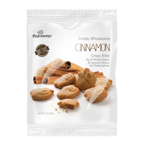 Appleways Whole Grain Cinnamon Crispybites Individually Wrapped 1 Count Packs - 108 Per Case.
