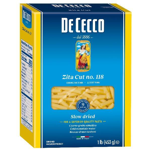 De Cecco Enriched Macaroni Zita Cut 1 Pound Each - 12 Per Case.