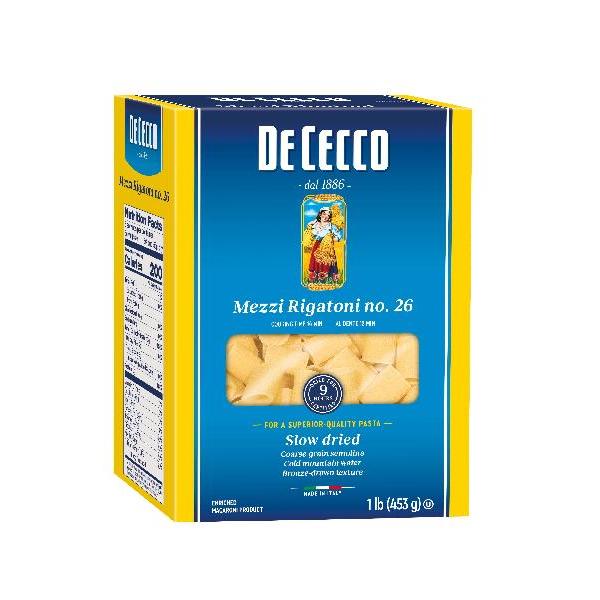 De Cecco Enriched Macaroni Mezzi Rigatoni 1 Pound Each - 12 Per Case.