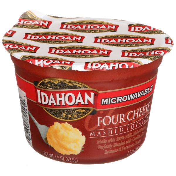 Idahoan Foods Four Cheese Mashed Cup 1.5 Ounce Size - 10 Per Case.