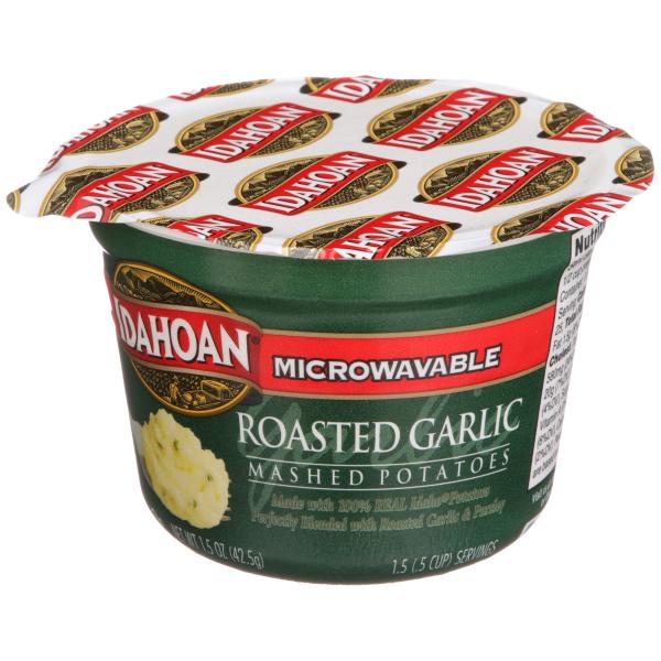Idahoan Foods Roasted Garlic Mashed Cup 1.5 Ounce Size - 10 Per Case.