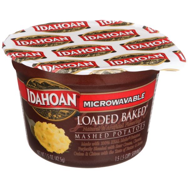 Idahoan Foods Loaded Baked Mashed Cup 1.5 Ounce Size - 10 Per Case.