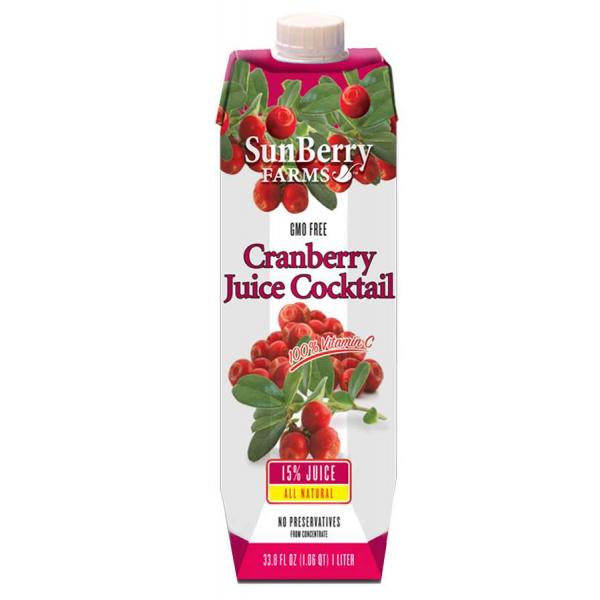 Sunberry Farms Cranberry Cocktail Juice 33.8 Fluid Ounce - 12 Per Case.