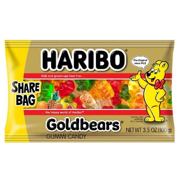 Haribo Gummi Candy Gold Bears Share Bag3.5 Ounce Size - 18 Per Case.